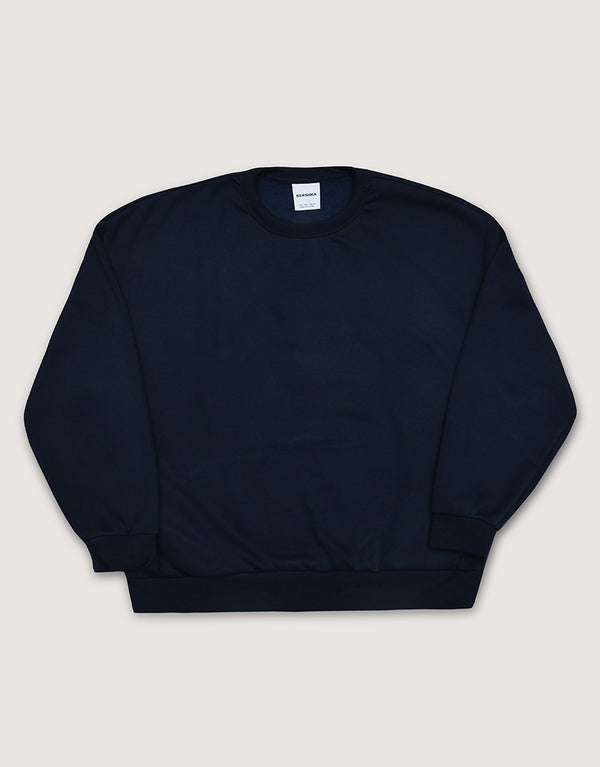 Ladies Crew Neck  Long Sleeve Basic Sweatshirt-Navy