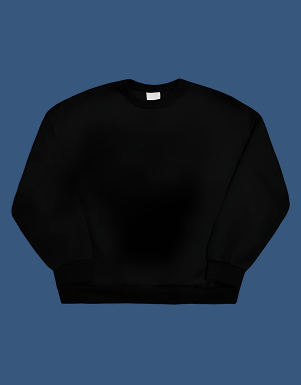 Ladies Crew Neck  Long Sleeve Basic Sweatshirt-Black