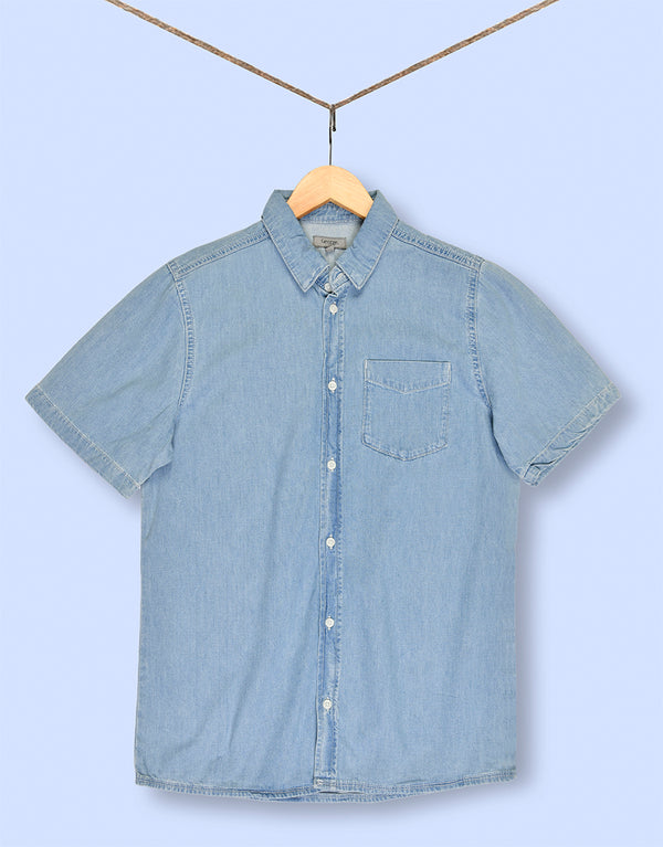 Men's Denim Seattle U.S.A Half Sleeve Shirt Light Wash