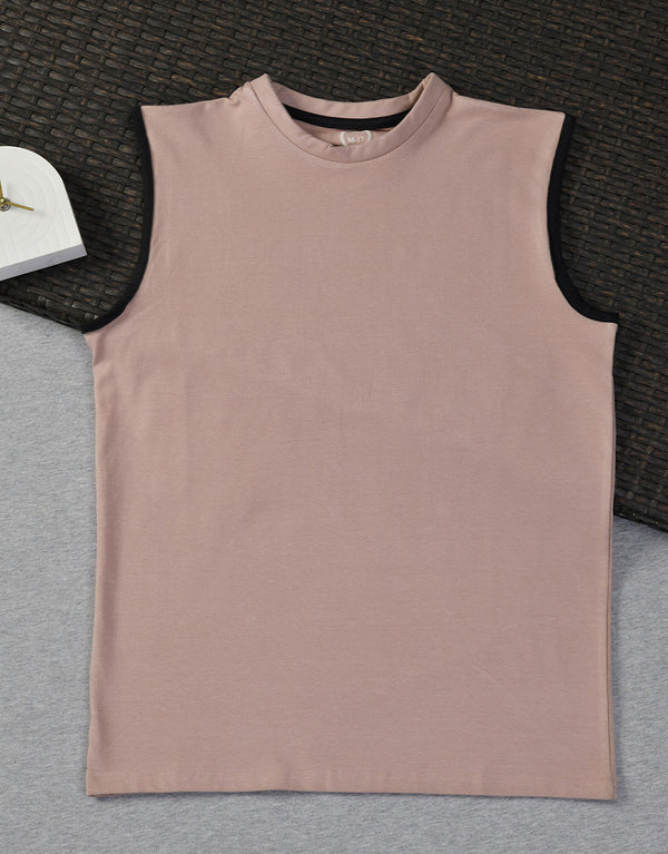 Men's Plain Crew Neck Sleeveless Shirt-Skin