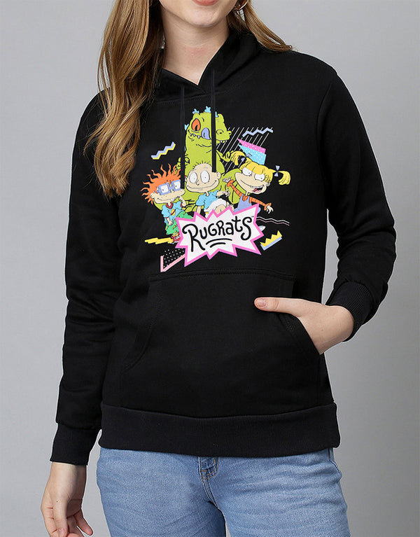 Ladies Rugrats Printed Pullover Hood Black