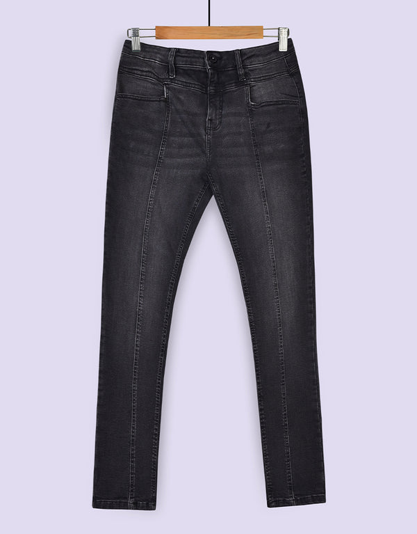 Girl's Modulation Stretchable Skinny Denim Jeans - Faded Black
