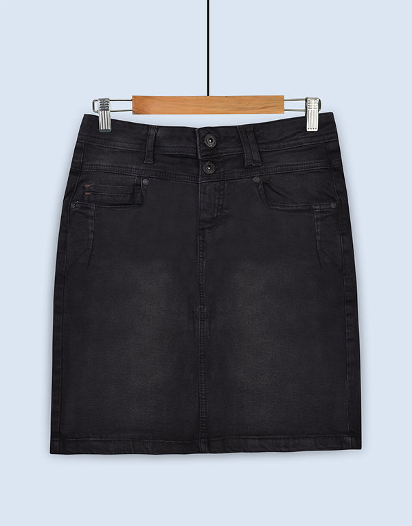 Women's Takahama Minor Fault Denim Skirt - Black