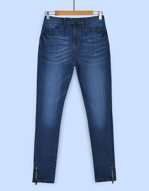 Women's Muse Looks Ankle Zipper Skinny Fit Denim Jeans - Blue