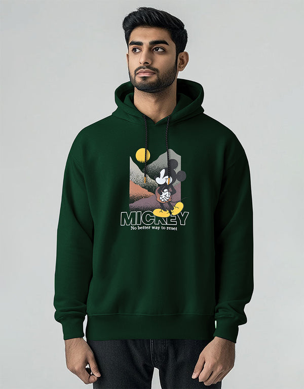 Unisex Pullover Printed Long Line Soft Fleece Hoodie Green