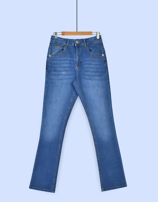 LADIES DENIM ZIPPER FLY JEANS Dark Blue