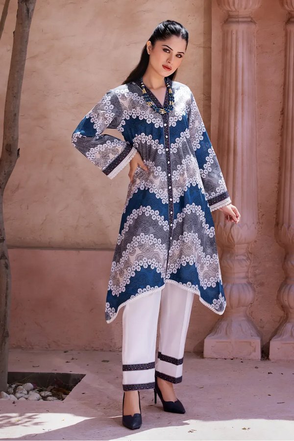 2PC Unstitched Printed Lawn Shirt and Trouser KST-2633 Printed KHAS STORES