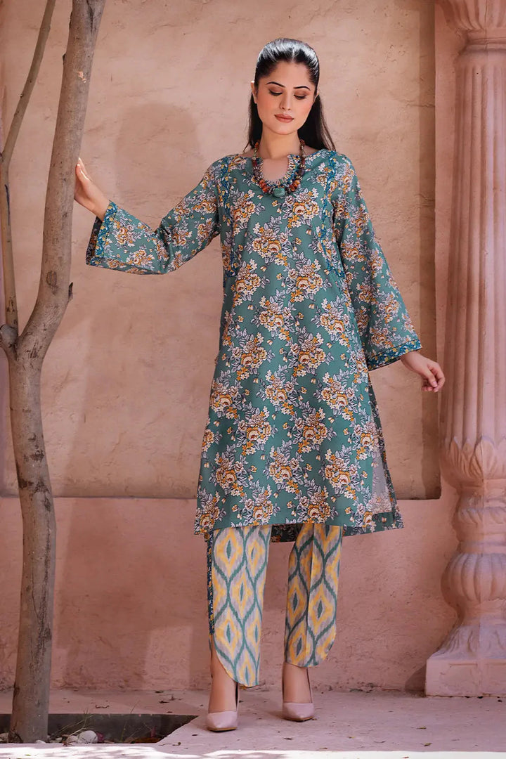 2PC Unstitched Printed Lawn Shirt and Trouser KST-2635 Printed KHAS STORES 