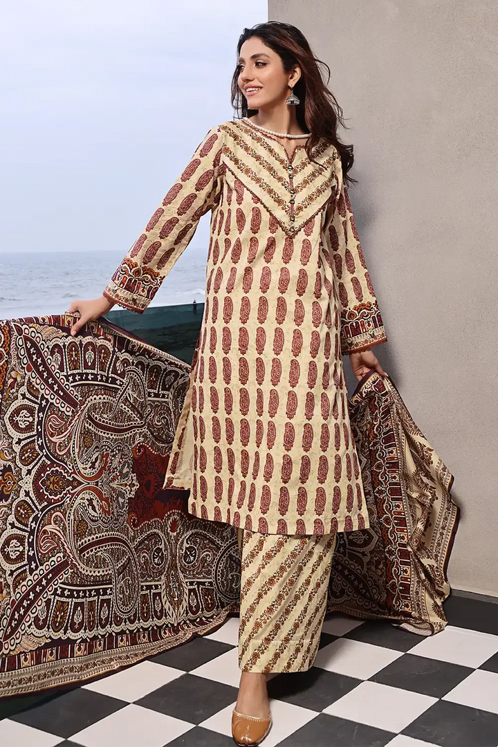 3PC Printed Unstitched Lawn Suit KLA-2383 Printed KHAS STORES