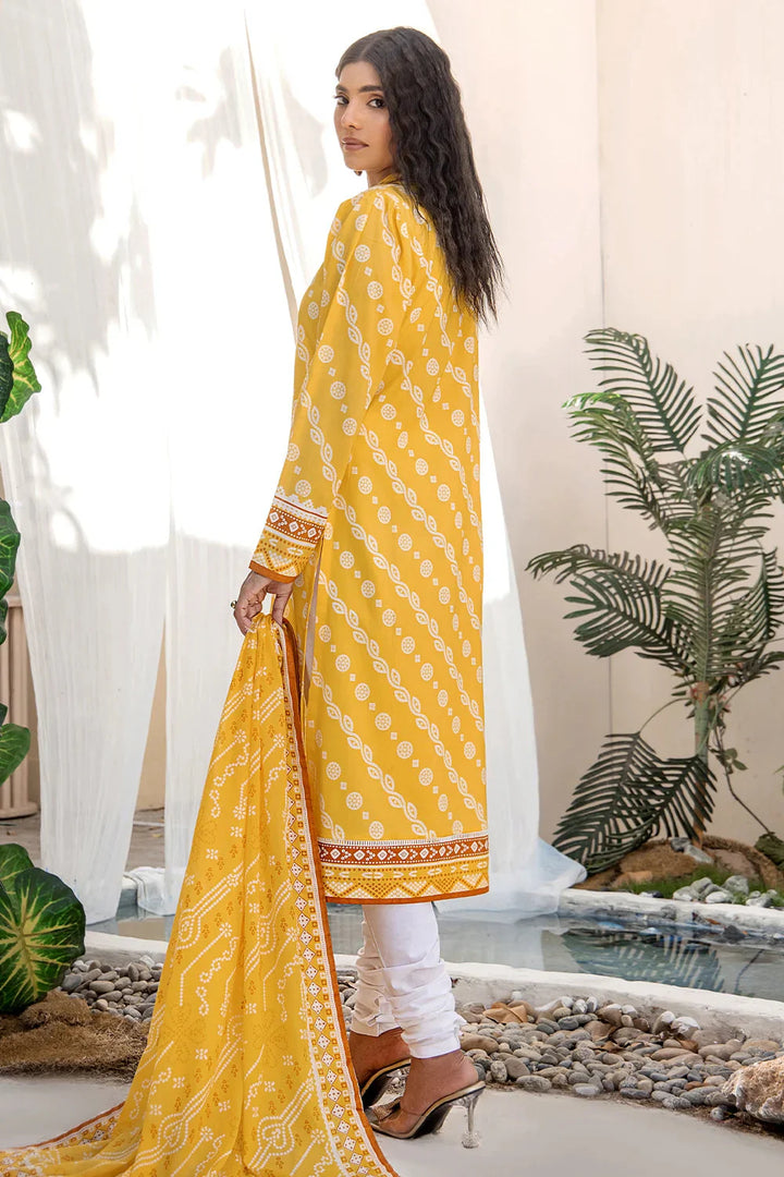 3PC Printed Unstitched Lawn Suit KLA-2705 Yellow Printed KHAS STORES