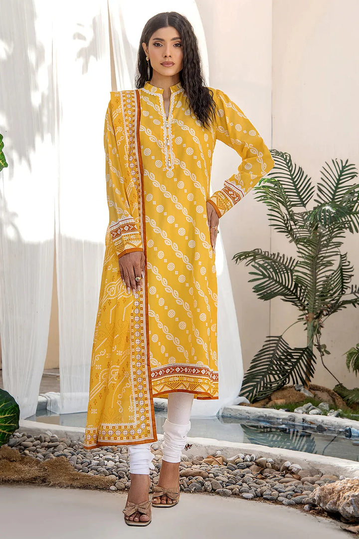 3PC Printed Unstitched Lawn Suit KLA-2705 Yellow Printed KHAS STORES