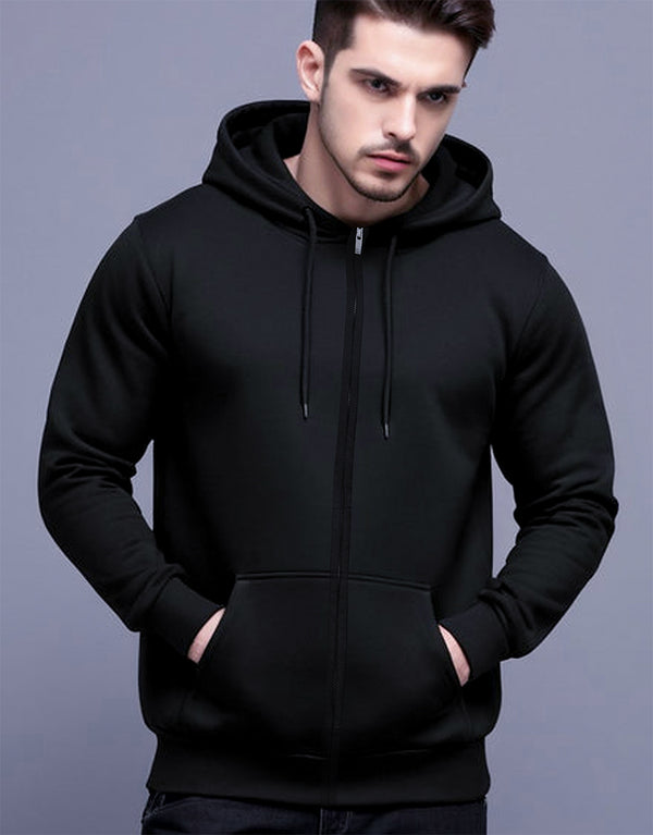 Men's Bershka Fleece  Zipper Hoodie Black