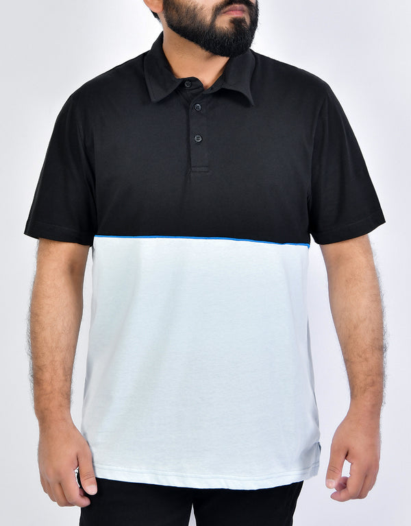 Men's Single Jersy Cotton Polo Shirt-Black & Sky