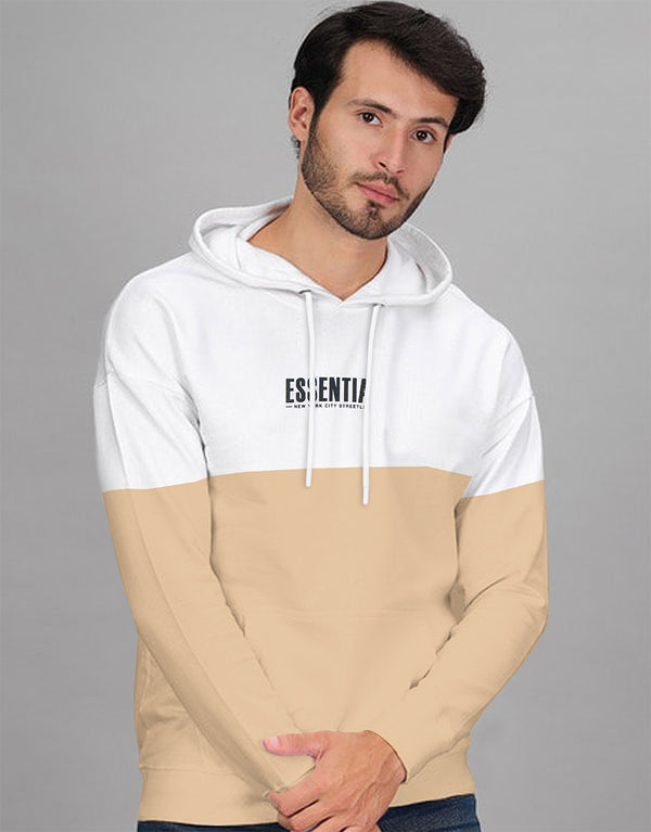 Men's Fleece Pullover Hoodie-White & Beige