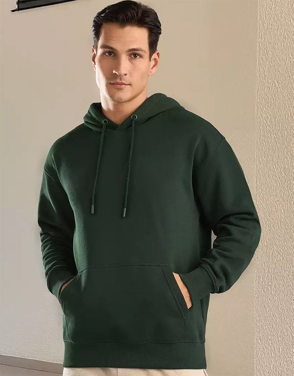 Men Pullover Fleece Hoodie in Olive color