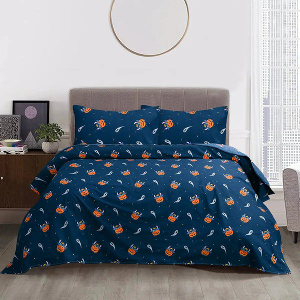 BED SHEET HALLOWEEN HAUNTS - KING Printed Range 144 TC HOMBEDROO