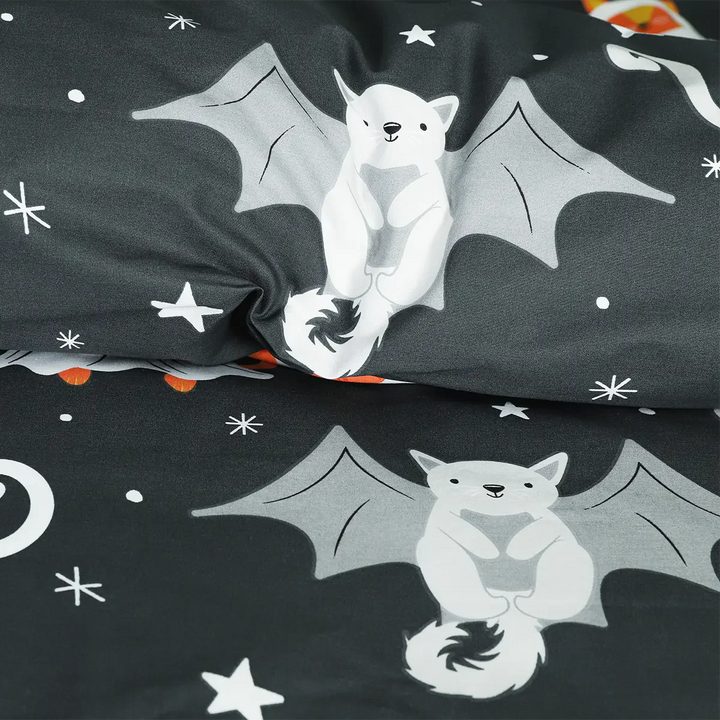 BED SHEET MOONLIT FELINE & BAT - KING Printed Range 144 TC HOMBEDROO