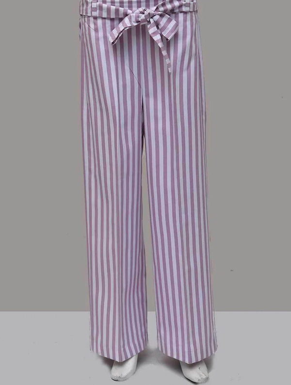 Cotton Stripe Trouser TR-1086 BABY PINK Women Bottoms FASSTILAD