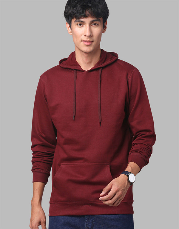 Men's Plain Fleece Pullover Hoodie- Maron Color