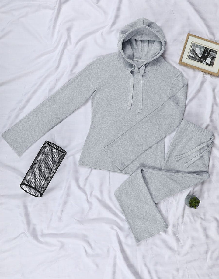 Super Soft Cosy Rib Hoodie & Straight Trousers - Grey Women Lingerie Sadaqat Textile