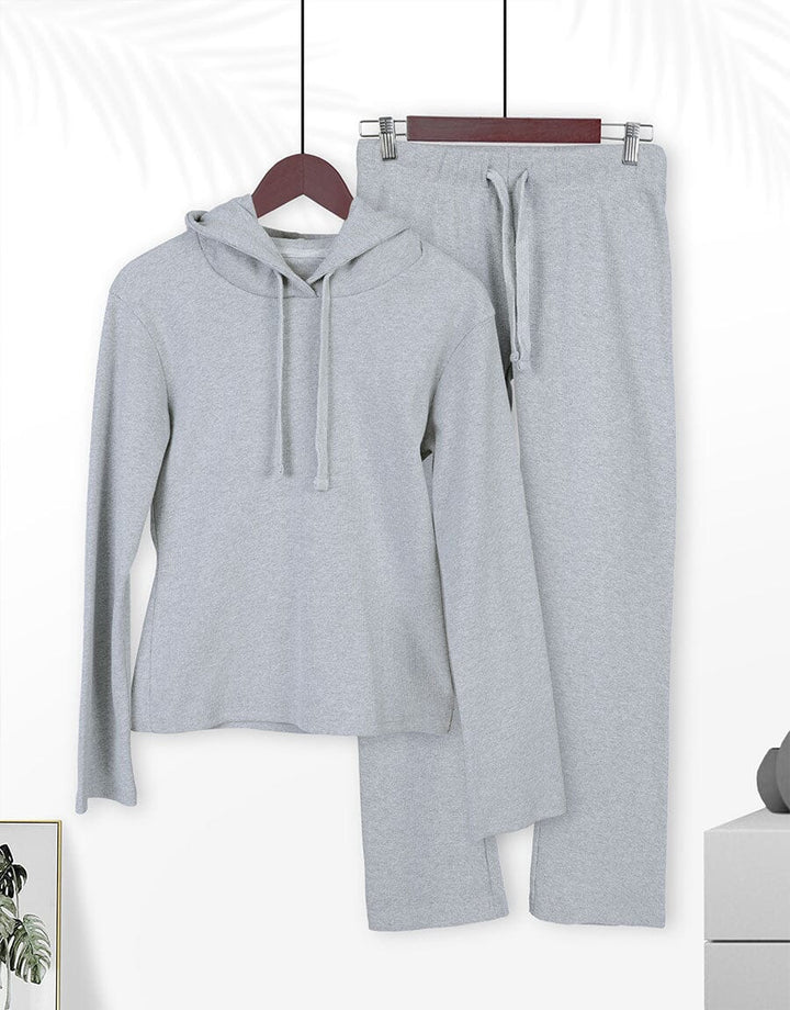 Super Soft Cosy Rib Hoodie & Straight Trousers - Grey Women Lingerie Sadaqat Textile Grey S