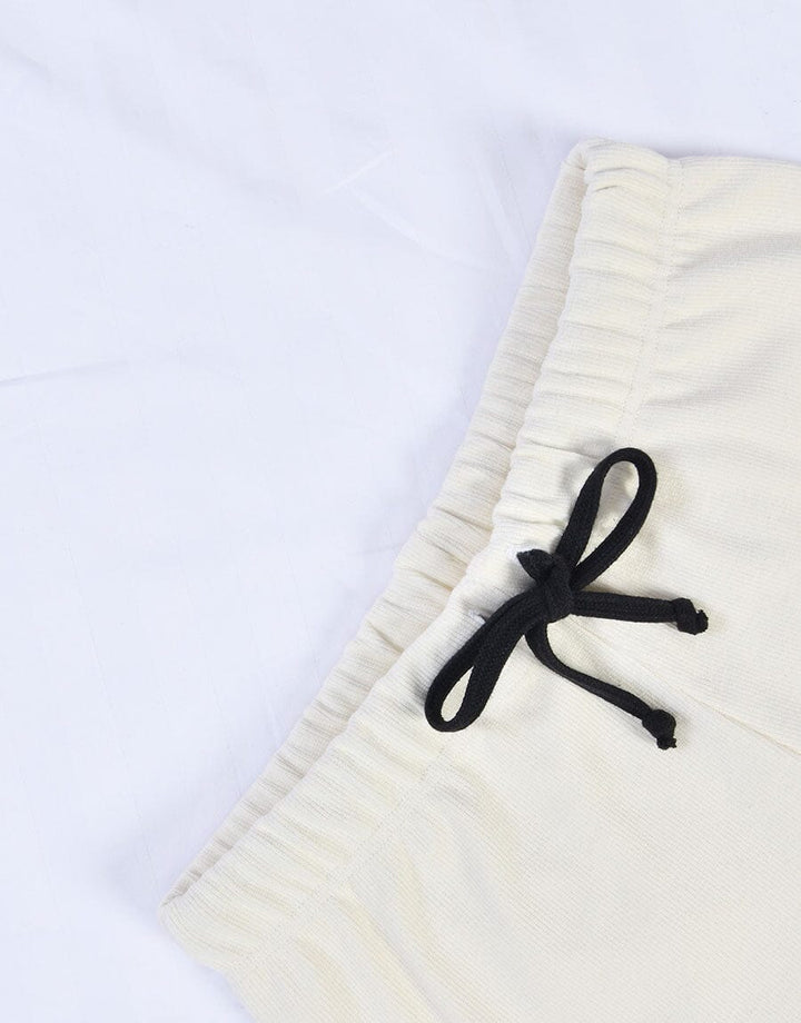 Super Soft Cosy Rib Hoodie & Straight Trousers - Off White Women Lingerie Sadaqat Textile