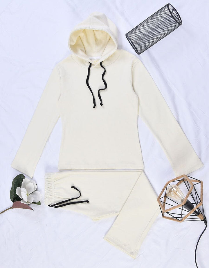 Super Soft Cosy Rib Hoodie & Straight Trousers - Off White Women Lingerie Sadaqat Textile