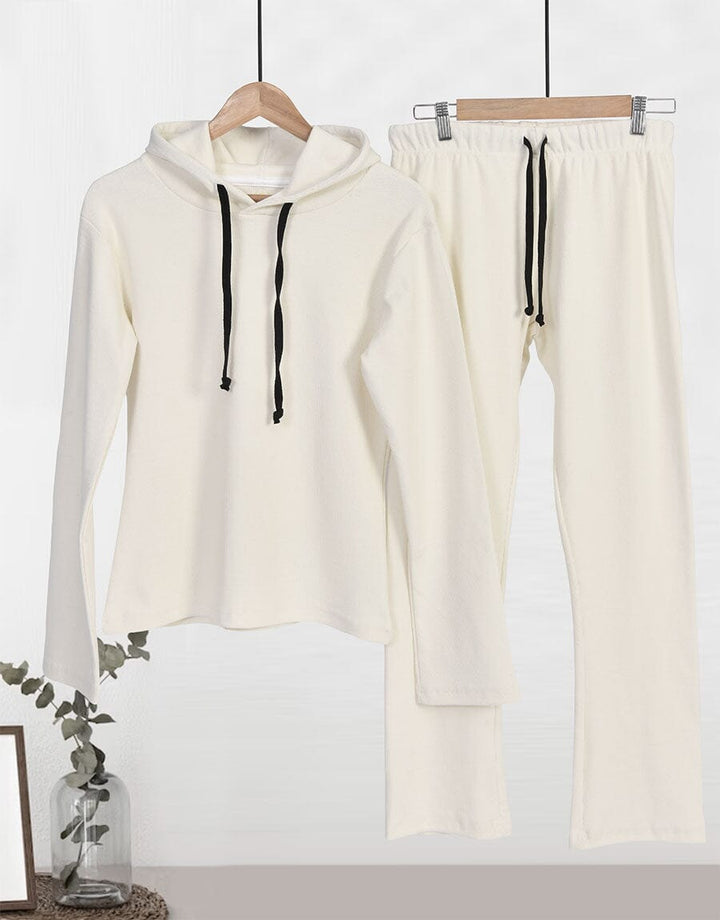 Super Soft Cosy Rib Hoodie & Straight Trousers - Off White Women Lingerie Sadaqat Textile