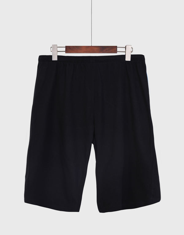 Men's Wide Leg Plain Jersey Shorts-Black