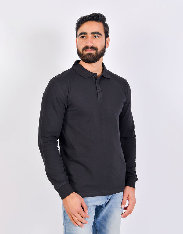 M-17 Men's Solid Long Sleeve Polo Shirt